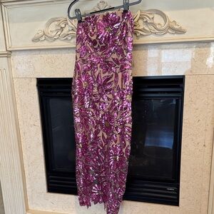 Milly Pink Sequin Floral Midi Dress
